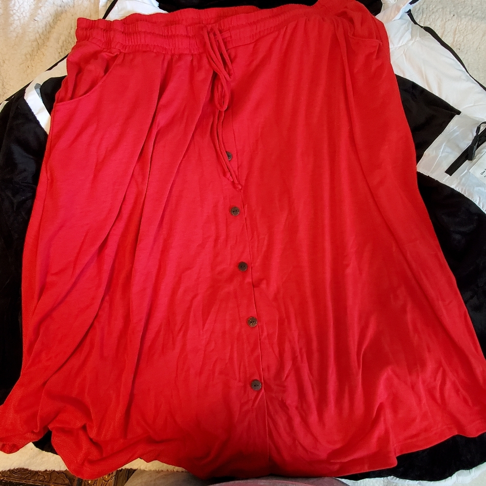 LuLaRoe Red Ruched A-Line Midi Skirt